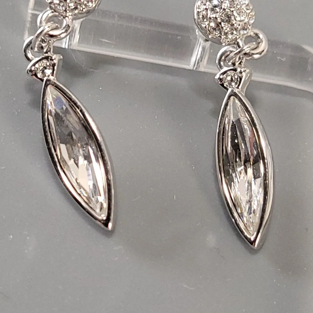 Swarovski Crystal Drop Earrings Women Silver Tone Marquise Pave Dangle Elegant